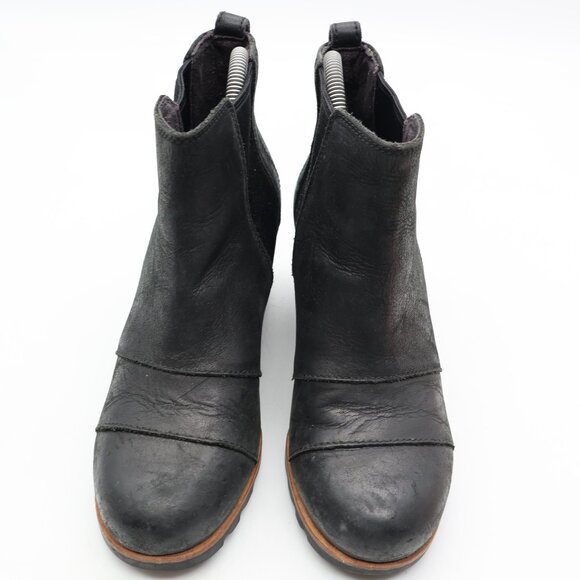 Sorel Joan of Arc Wedge II Women's 6.5 Black Leather Zip Ankle Boots NL2334-010 - Picture 2 of 9